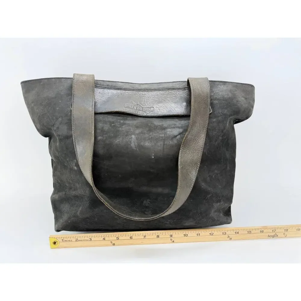 Casa De Polo Women's Gray Distressed Shoulder Tote Bag Large Zip Top